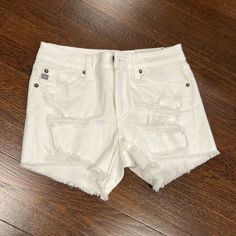 JUSTUSA White Denim Shorts Ripped - women’s XS